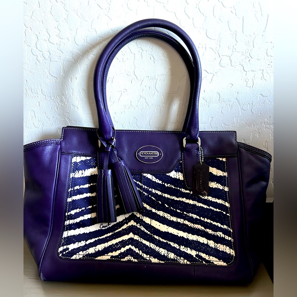 Coach Purple and White Zebra Stripe Tote